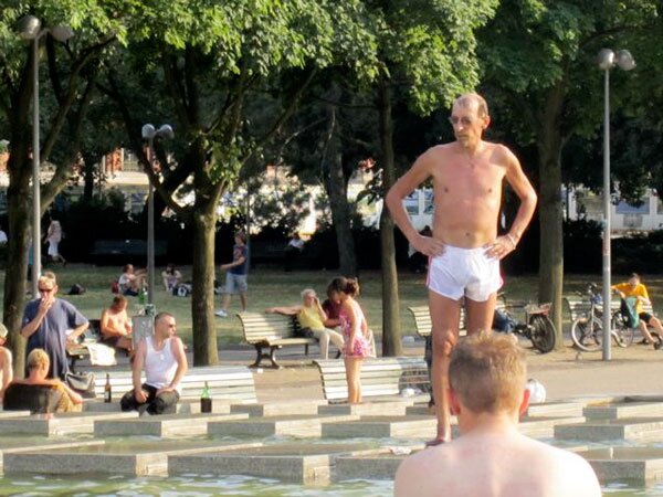 This is in your standard park with a fountain