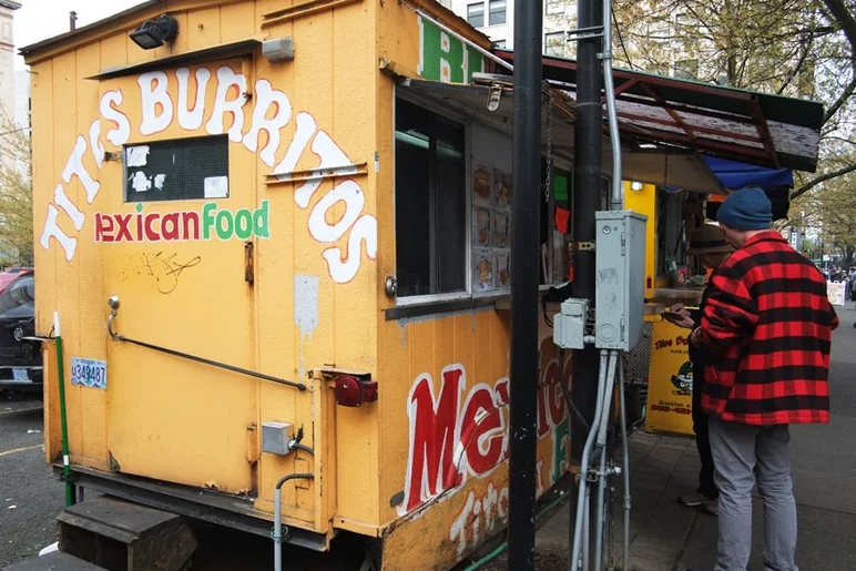 I'm not sure what the allure of food trucks is, but when they're around, you have to go for it.  Tit's Burritos is looking on point.<!-- Portland 2013 for Some Nike Bid'niss -->