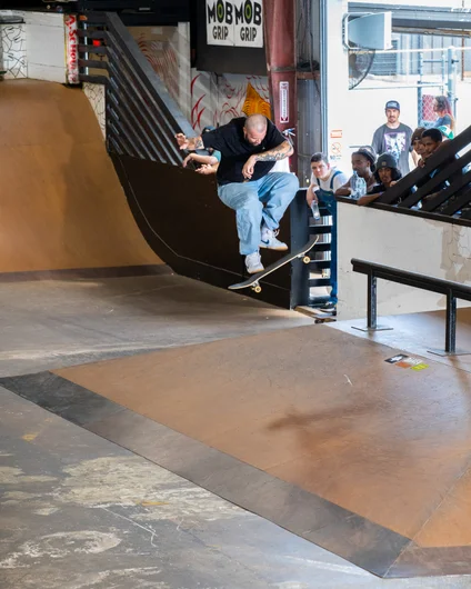 Stiv couldn't stop Tim from the tre flip on the hip.

<!--harvestjam2022-->