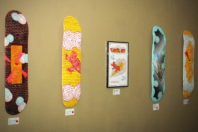 <!--am17frinight-->

Let's check out some of the boards featured in tonight's show. These are from Andrew Schoultz, the artist who painted our Pro Course.
