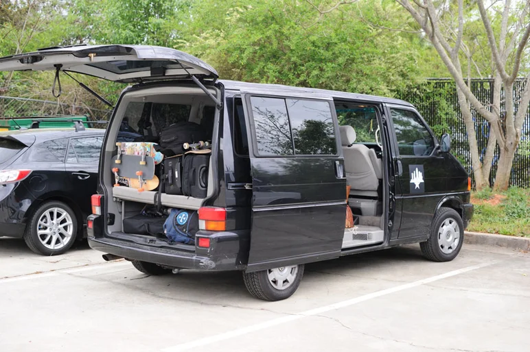 We're in two vehicles.  One is Brian Schaefer's wip, the hipsack of motor vehicles known as the Euro Van.<!-- Damn Am Atlanta 2013: The Road and The Bowl Jam -->