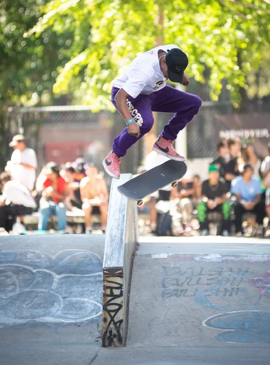 The purple sweatpants are key. Andre Beverly Kickflip Crooks on his home turf.

<!--damnamnyc2022day2-->