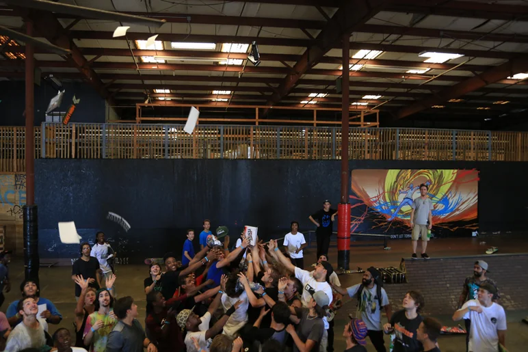 <!--gsd14-->
It wouldn't be a proper event at SPoT without a product toss. Kids & parents all got hooked up today. Thanks to our sponsors Element, DC, Bones Wheels, Bones Bearings, Powell Peralta, Cliche, Almost, Enjoi, Duster & Tensor for the products. Extra big thank you to all those who made it out to the GSD event today at SPoT. Happy Go Skateboarding Day to everyone. Til next year!
