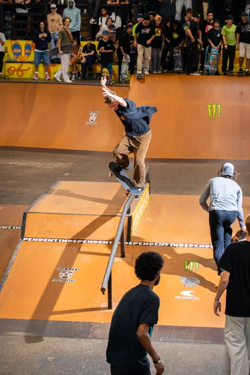 Cole with a crook nollie flip pop over into the bank

<!--TampaAm21IndyBestTrick-->