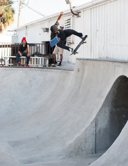 <!--vday17photos-->

Chuckie Woodard skated in a sling and still ripped. Fakie ollie on the concrete course.