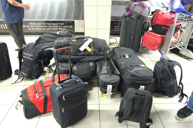 I'm not even sure how many were in this initial stop, but the bag pile needs a whole separate cab on its own.<!-- South Africa: Johannesburg for a Day and on to Kimberley -->