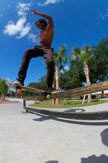 <!--gsd16-->

Kris Clayton is finally back in town and ripping like usual. We brought along this rail from the skatepark to make things more interesting. We put it down the Bro Bowl and Kris lays down this FS Blunt after little help with some wax.