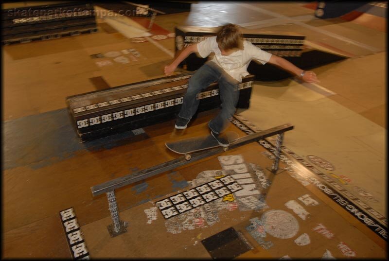 Zack Hickoff kickflipping into a backside 5-0