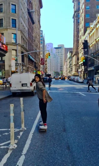 <!--NYCRT-->

Alex Bibiloni patiently awaits a car to skitch in NYC.