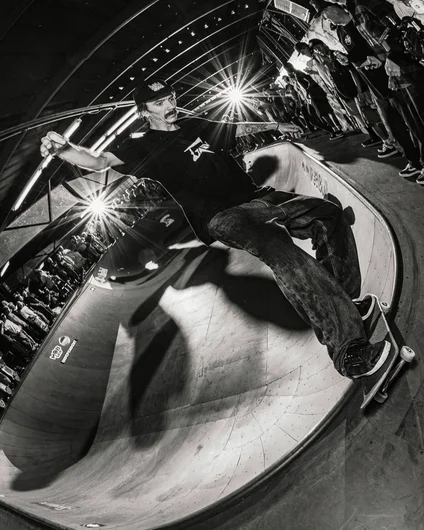 Nick Papa with a front feels through the corner of the bowl. Always nice to see people skate something other than the hip and the wall.