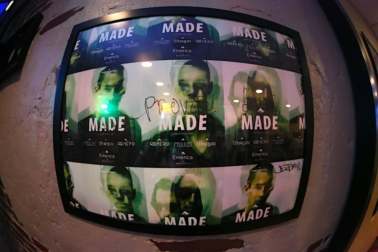 <!-- madeinemerica -->

Thanks to Emerica for this signed poster featuring all three dudes from the video.