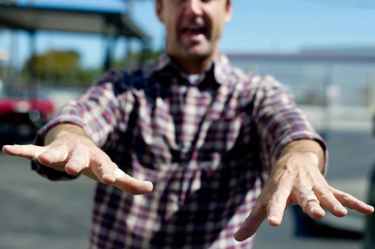 Brian doesn't get out of the trenches for long.  Wether it's bussing your table at The Bricks, or moving your ramp lumber while huffing sawdust on a forklift at the Park, he's hands on.  His hands show it. Nelly puts these Band-Aids on his face, Schaefer puts them on his blue collar hand blisters.  After a long day of coding, I should put these Band-Aids on my fingers tips and look tough.<!-- Course Construction Update: October 2012 -->