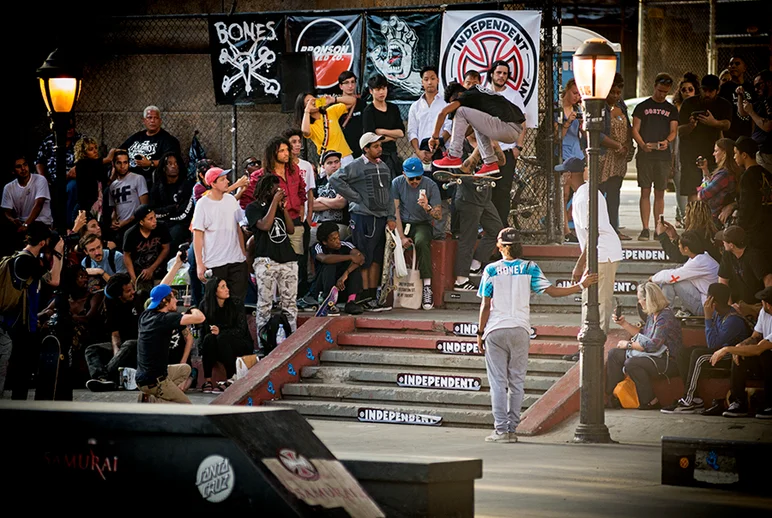 <!--danyc16finals-->

What kinda nut jumps down the double-set in their run? Fuckin’ Maurio McCoy that’s who! First try Heelflip.

