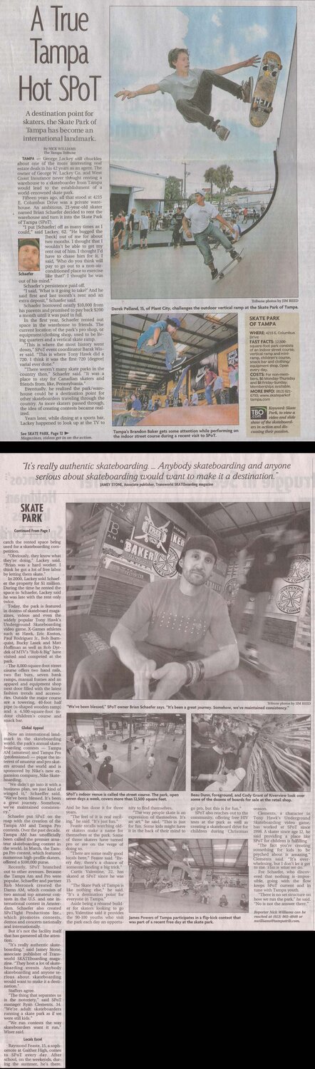 Tampa Tribune Covers Skatepark of Tampa