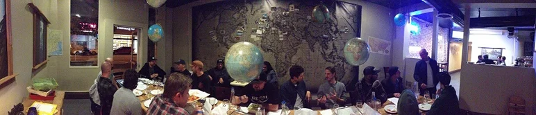 <!-- agendashow2014 -->
Panorama of the Vans Dirty Dozen dinner at Rebel Bite in LBC.