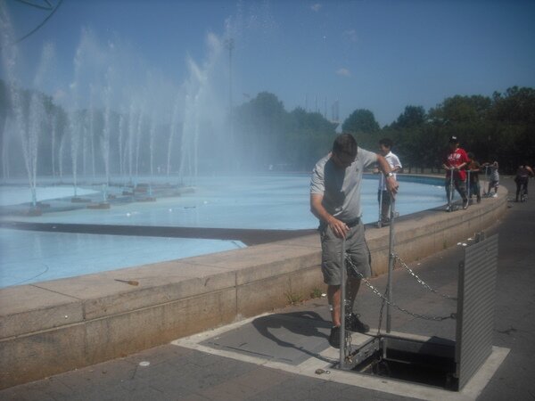 We were just about to hop in the fountain to skate