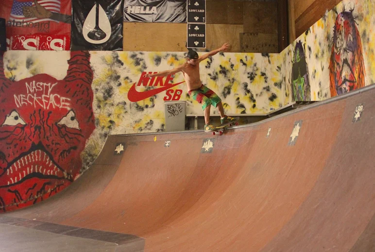<!--skim2014-->

Alex Hood blowing minds with his keen sense of color coordination, matching the Rasta board shorts with the old school rasta ipaths, not the mention this boardslide through the corner. Yeah Alex!