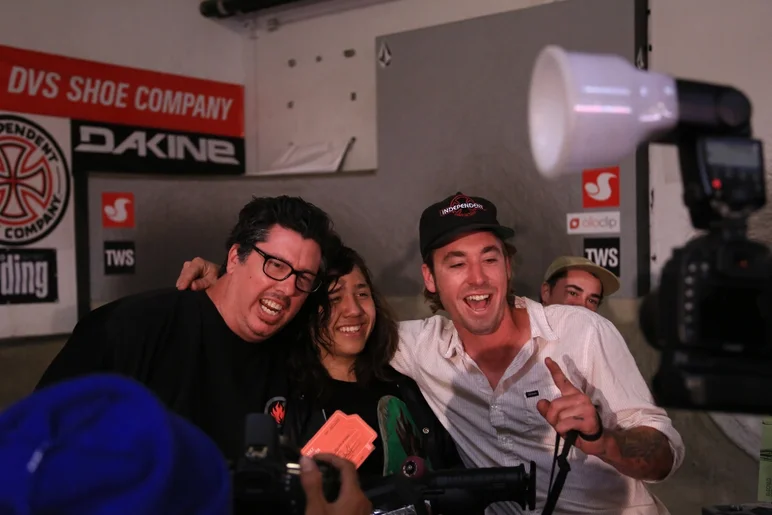 <!-- damnamvolcom14day3 -->

John Lucero and Tyler Mumma stoked on Franky’s winning.