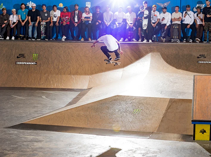 <!--pro17-finals-->

Luan Olivera kicks off Finals quite literally with a Nollie 180 Kickflip.