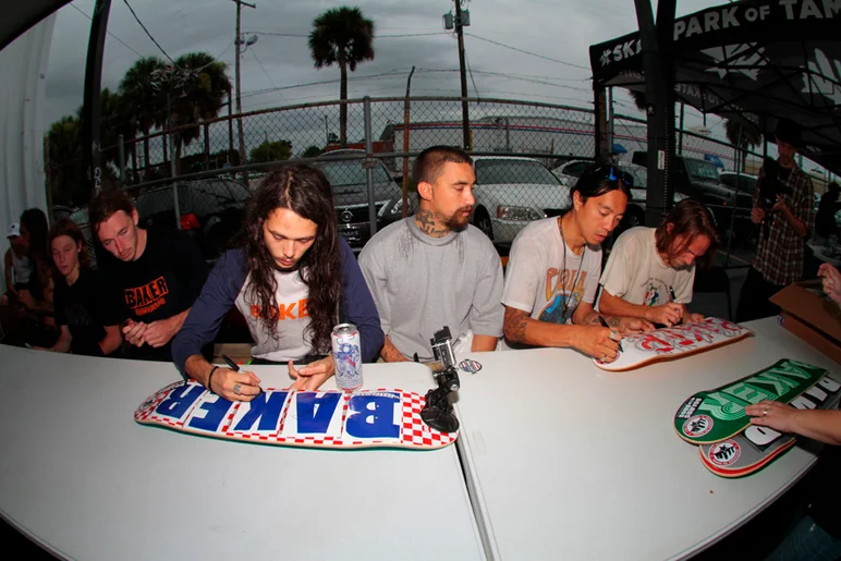 <!--bakerdemo-->

Signing has begun. First we had all the dudes sign some Boards for Bros decks so we could give them out to the less fortunate.