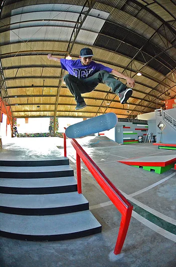 Robby Kirkland with the ninja flick over the rail.<!-- Make-A-Wish Article -->