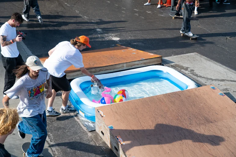 Jack was one of the first to lose the board in the pool outside during the bank to bank Cash for Tricks contest

<!--goskateday22-->