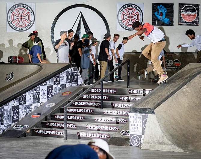 <!--dacm-quals-->

Straight outta South Central, Jonathan Henderson copped 3rd in Best Trick with a Tre Smith down the rail, although there is no documentation, so here is a Front Shuv Crook instead.