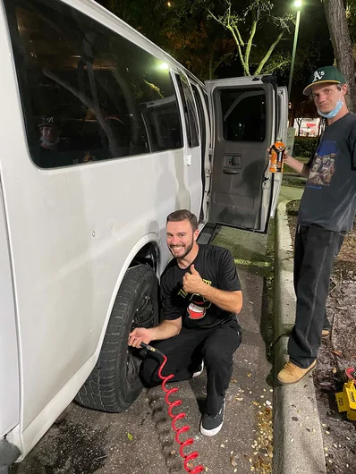 <!--spotb4bmiami2021-->
Van tire was low after leaving Boynton park but Steve paid his dues since it was his first time in the Van and took over tire pressure duty.