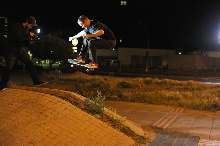 Pat Stiener floated a nice backside 180 over that waffle ground.<!-- South Africa: Johannesburg for a Day and on to Kimberley -->