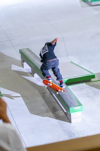 Ren keeping the hype going with a backside flip nosegrind on the bump to ledge

<!--damnamjapan2022finals-->