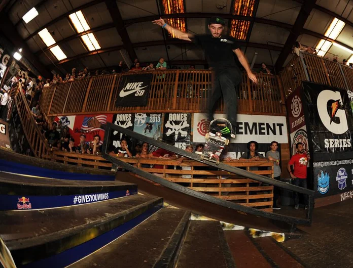 <!-- amdec13sat -->

Matt Berger qualified first, which means he won the golden ticket straight to the finals to join all the winners of the Damn Am contest series. Here is Matt on a kickflip backside tail slide.