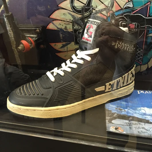 <!--vansca-->

More rad nostalgia in their timeline is the first pro model skateboarding shoe, The Natas. This shoe came out in 1988 and apparently was built to last. Check out all that rubber on the upper, I’m sure this thing was pretty damn near indestructible.