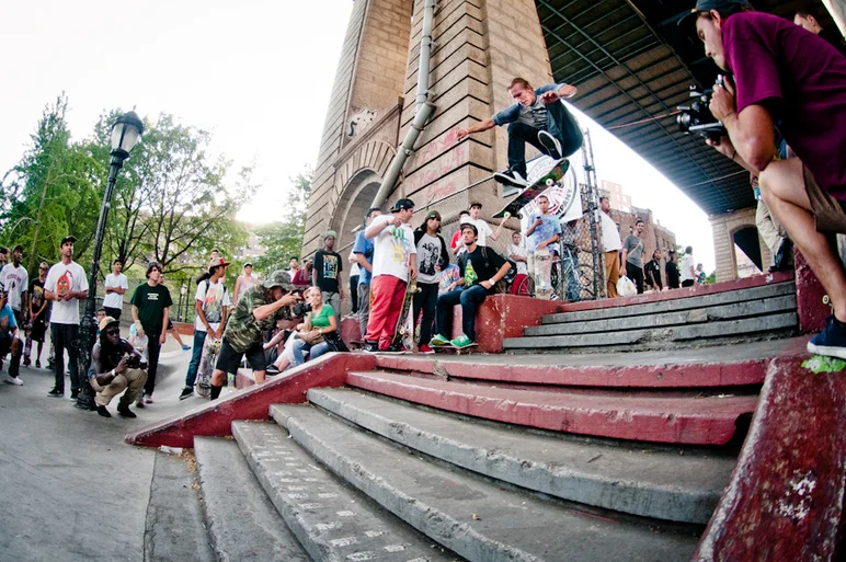 <!--nyc14day3-->

Anything on this set is ridiculous.  Joel Morgenweck with a huge frontside flip.