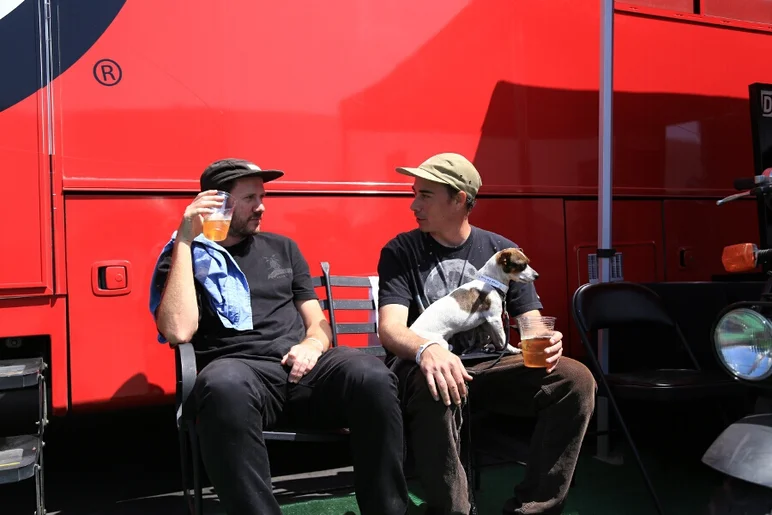 <!-- damnamvolcom14day2 -->

Paul Shier and James Craig discussing qualifiers during a judges break, accompanied by James newly adopted pup, Jack Lewis Daniels. He came across the dog at a SPoT and is now locked into a custody battle with Youness Armani.