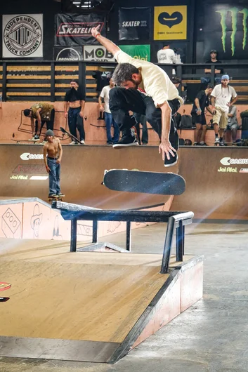 Finally some skating; Eric doesn’t always skate switch; sometimes he skates Nollie too! Nollie BS Flip over the Bump to Bar
<!--thursdayam2023practice-->