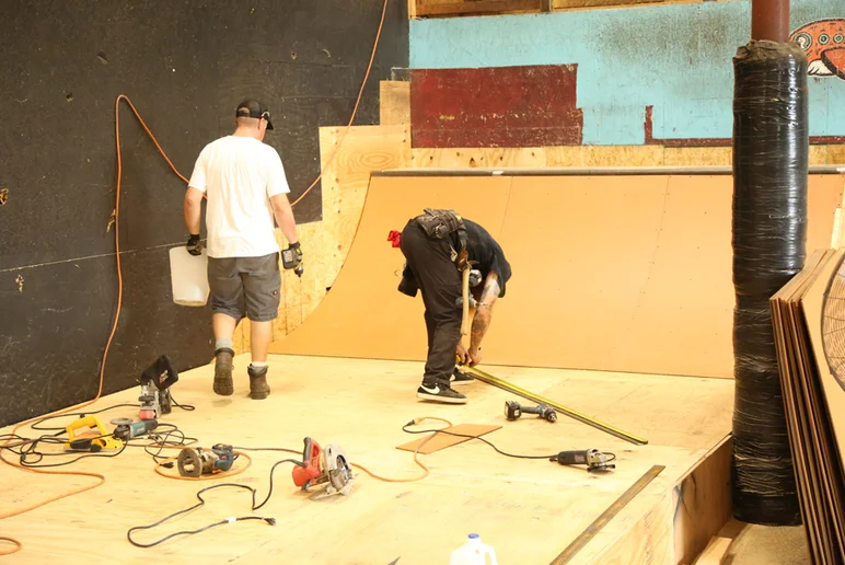 <!--coursephotos16-part2-->
The first few panels of Skatelite get laid down, which means this part's almost finished.