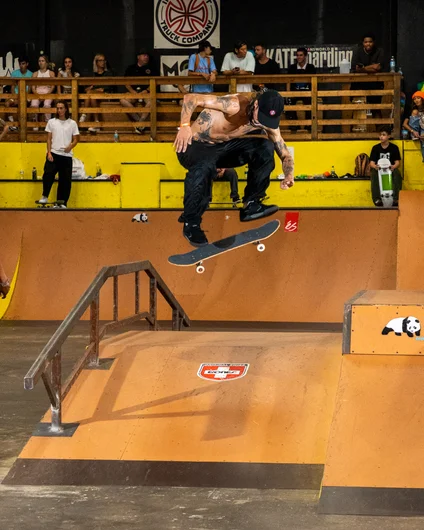 Santiago landed this tre flip at least 25 times during the day.  <!--harvestjam21-->