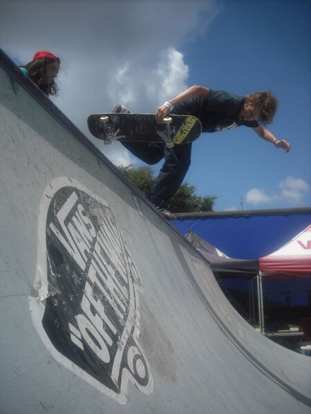 Warm-ups before the mini-ramp jam. Nick Wallace