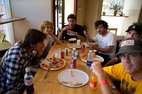 Pizza down the street with the crew