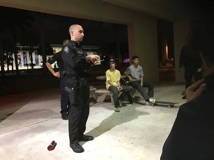 <!--spotrtmiami-->

As we were packing up to leave the undercover spot, three university police officers pulled up. Turns out, one of them skated Tampa Am over a decade ago. We were soon out of there and on the way back to Miami.
