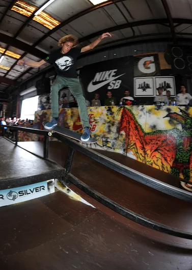 <!--finalspro14-->

Welcome to day four of the 20th annual Tampa Pro here at Skatepark of Tampa for the semi-finals and finals. During the semis, Curren Caples did some amazing tricks, but it wasn't enough to earn him a spot in the finals. Here's Curren on a frontside smithgrind across and down the rail.