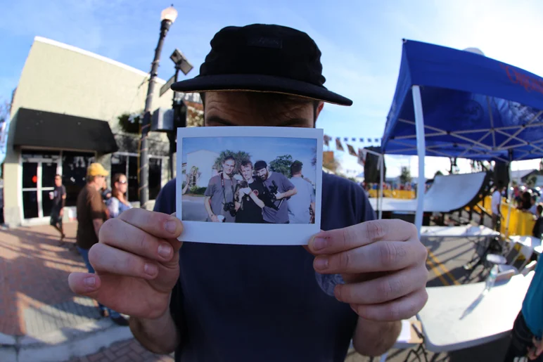 <!--wh15-->

Another photo of a photo. A quickly-snapped polaroid of announcer extraordinare, Harry, Frank, and myself.