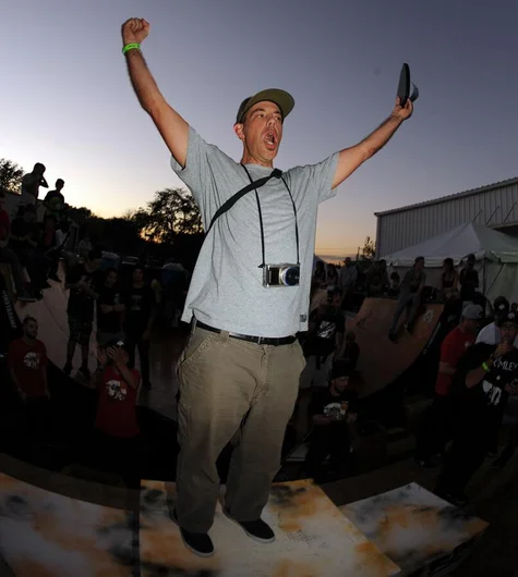 <!-- amdec13sun -->

Kevin Wilkins from The Skateboard Mag was psyched on his Just for Showing Up award. The trophies were done by Neck Face, so I would be too.