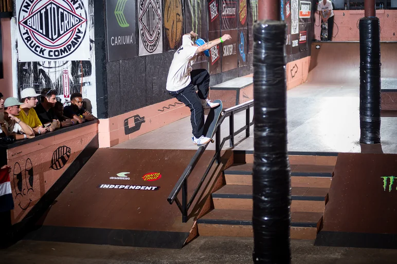 Jack Curtin 5-ohs up the rail…. Oh my bad, I mean Switch Front Nosegrind’s down
the rail ..just as sick!

<!--tampapro23day2-->