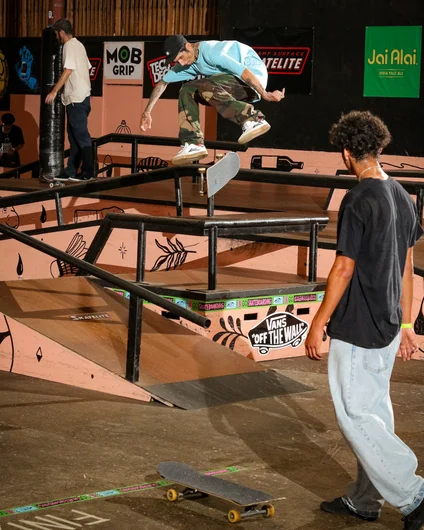 Robby Kirkland did a ghetto bird over the bump to bar. It was insane.

<!--goskateboardingday2023-->