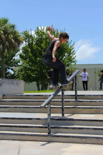 <!-- cruisecontrolstpete2013 -->

Noelia Felez has a good frontside board on the hand rail. Girls are getting good.