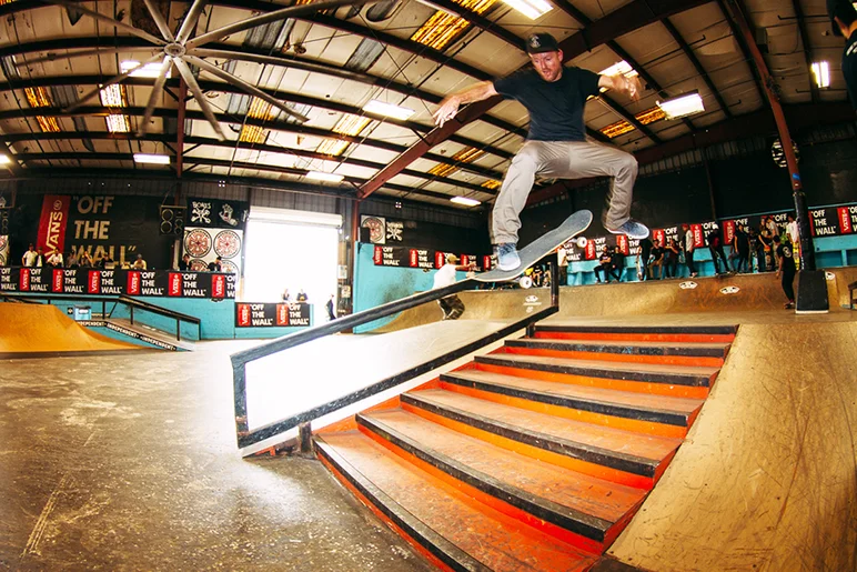 <!--cotc16-->

Mike Peterson is a legendary Pro Skater from Florida. No Comply 180 down the stairs for his shop The Block Skate Supply in Jacksonville, Florida. 