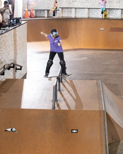 Another SPoT Camper putting those lessons to work. Karis goes the distance with a back board across the main pyramid rail.

<!--backtoschoolbash2022-->