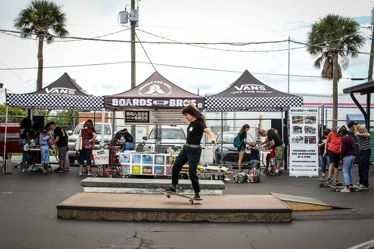 <!--girlsclinic19-->

Breana Geering manuals across the Manny Pad while the Boards for Bros volunteers are hard at work.
