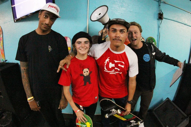 <!--freefridaysjan17-->
And here are our winners! Tiago Cristian (right) took First Place with that amazing Varial Heel to 5-0 and Braden Stelma (left) in Second with his Kickflip Front Board Bigspin Out. Congratulations guys!